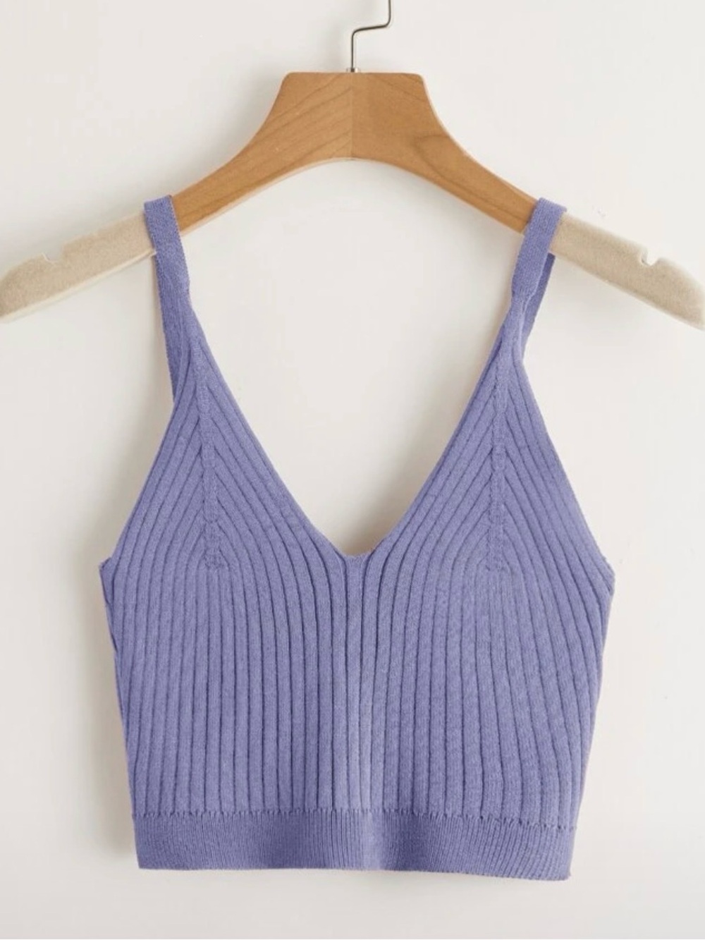 SHEIN Lilac Ribbed V-Neck Knit Crop Top Tank, Size Medium
